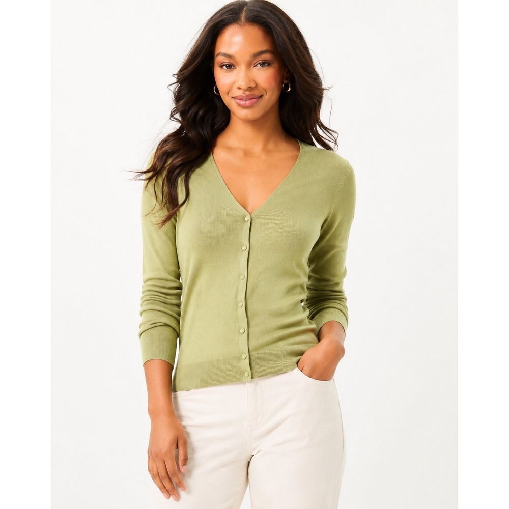 Ann Taylor Silk Cotton Cardigan XS Sage Green Quiet Luxury Preppy Office Classic